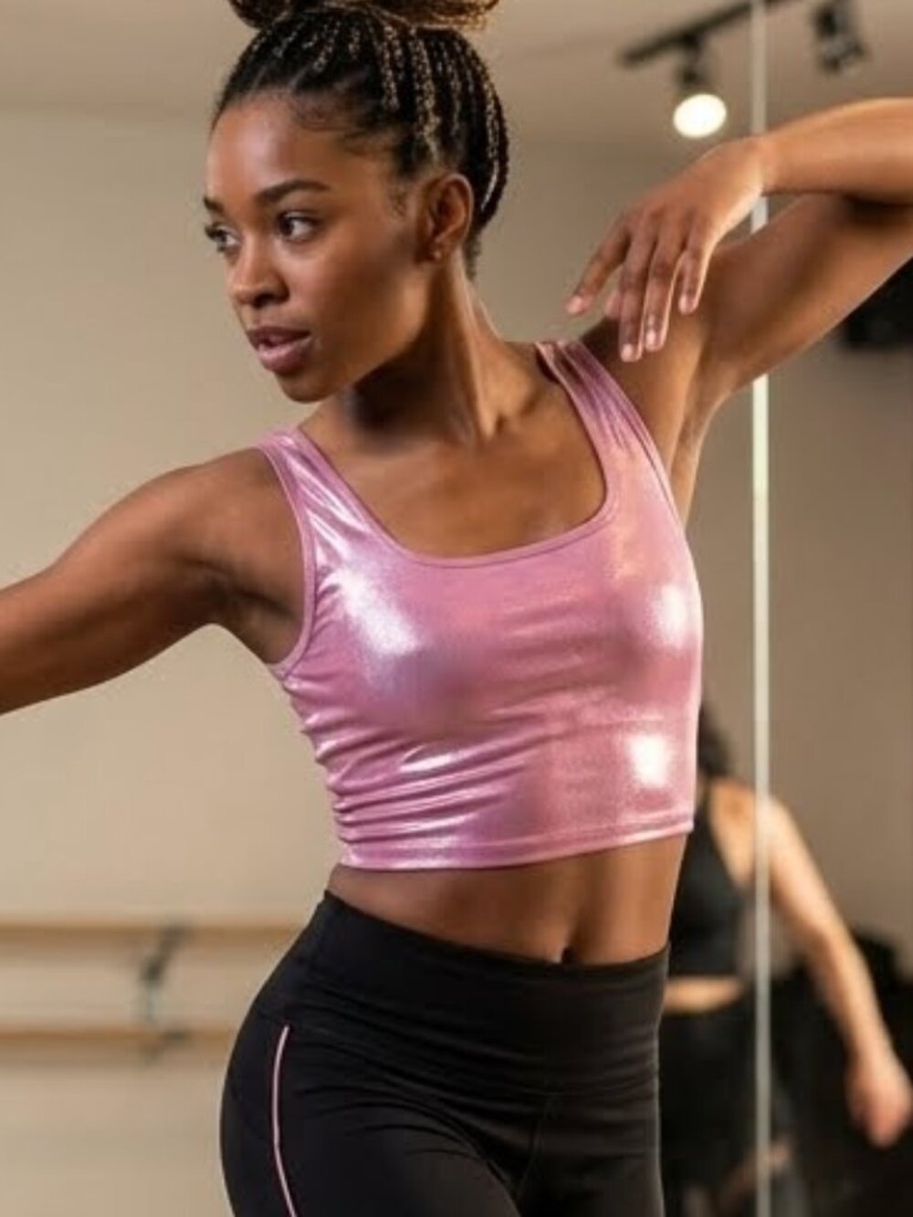 NWT Bear‎ Metallic Pink Dance Crop Top Size Small